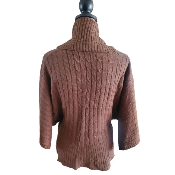 De Rotchild Woman Brown Cable Knit Cowl Neck Kimono Sleeve Pullover Sweater 2X - Picture 3 of 4